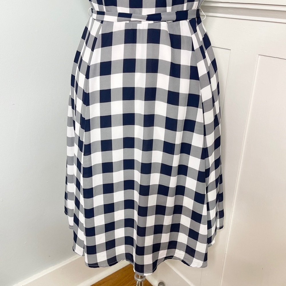 Banana Republic Gingham Plaid Shirtdress Navy Blue Gray White Dress 8 - Picture 8 of 12